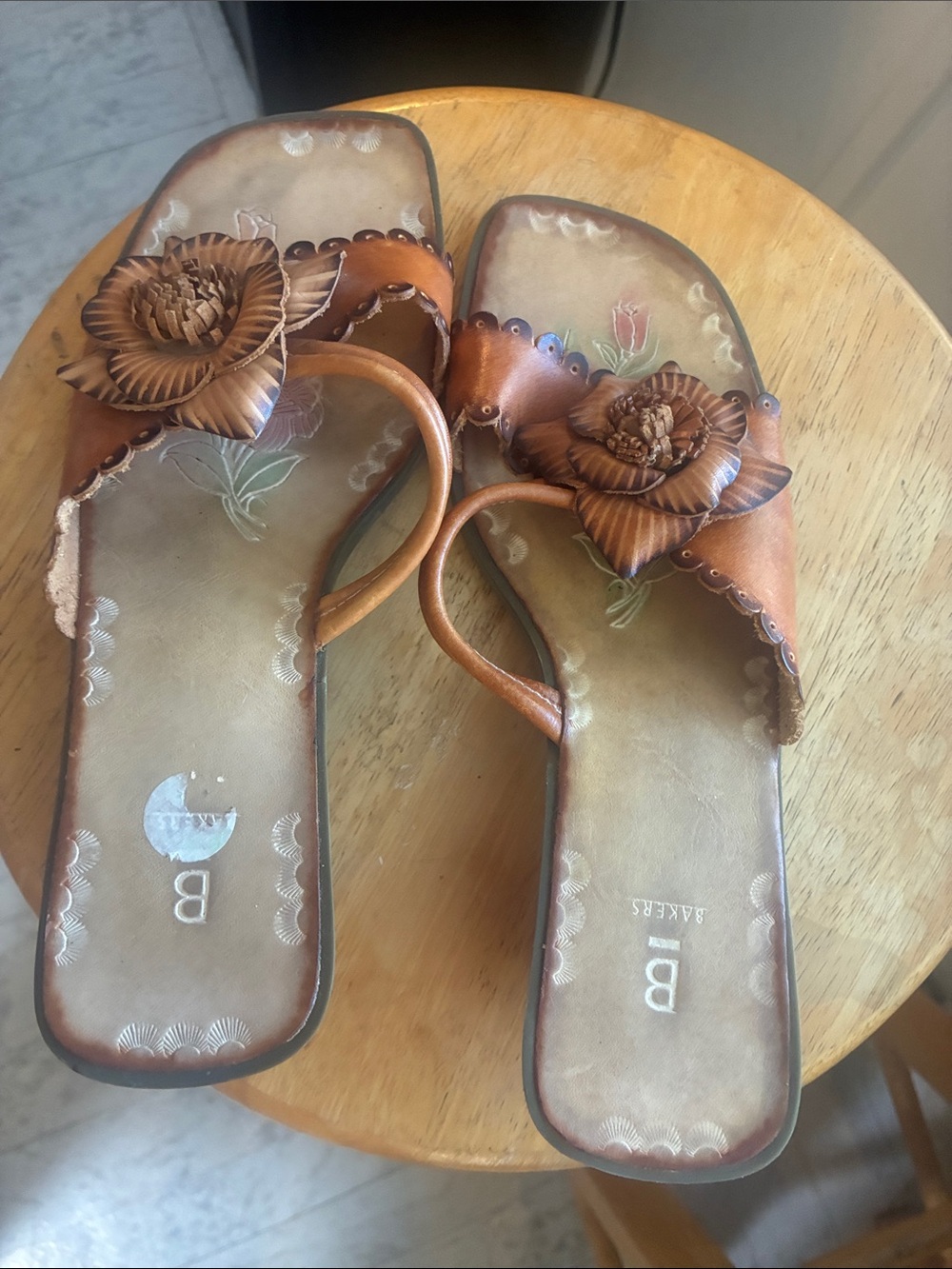 Bakers Tan Floral Appliqué Leather Slide Sandals